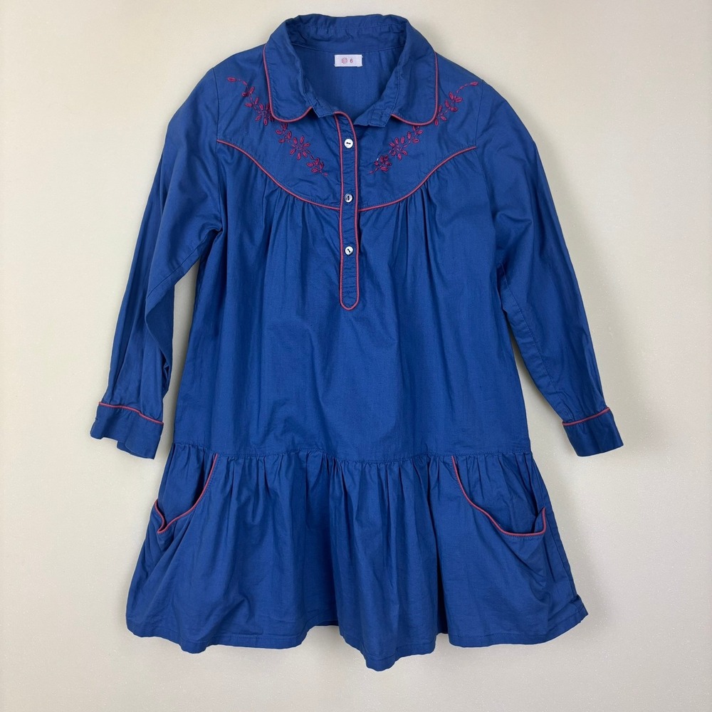Ketiketa Girls Blue‎ Embroidered Cotton Dress SZ 6 Long Sleeve Boho Folk